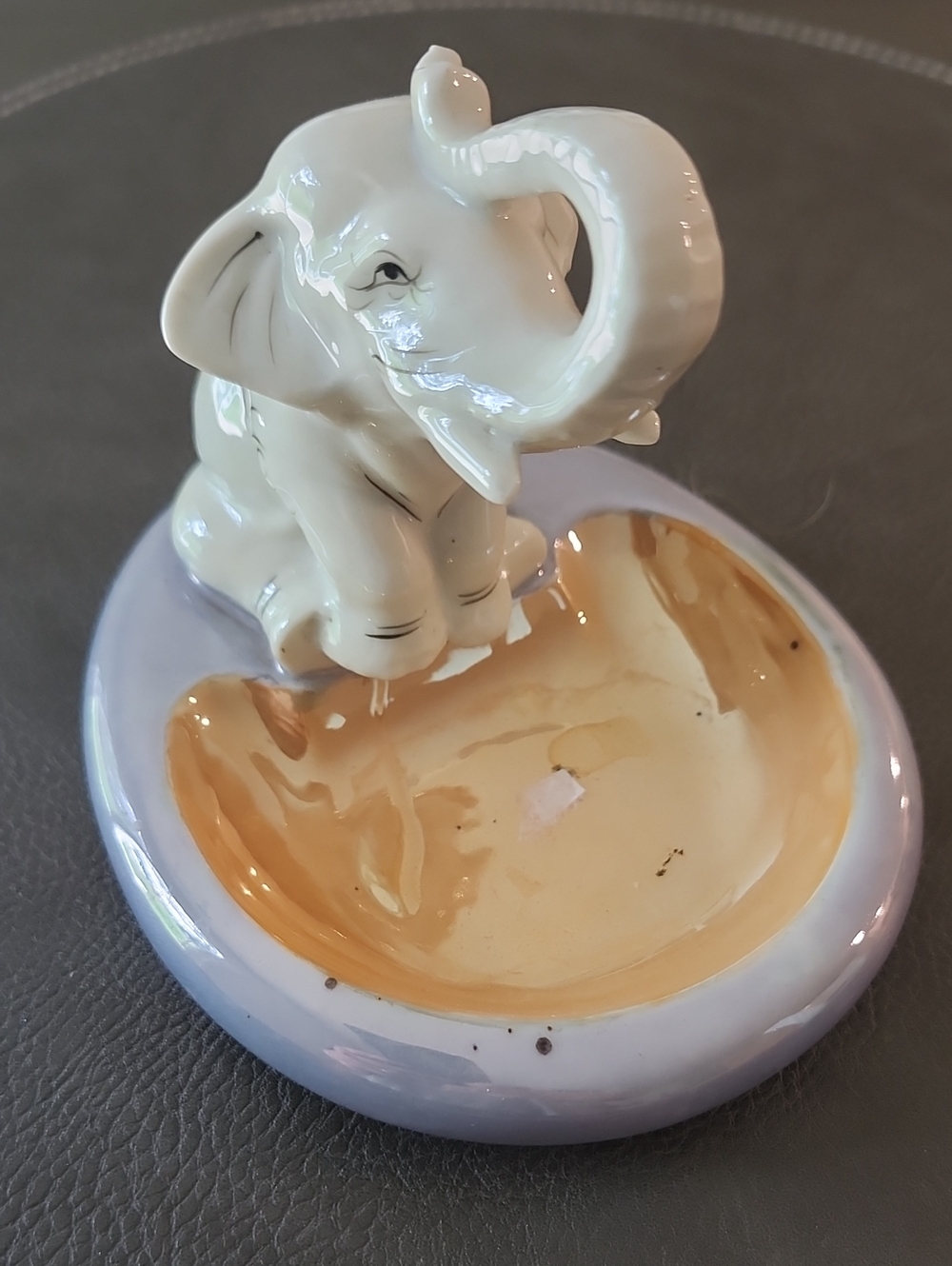 Vintage White Elephant Ceramic Trinket Dish Or Ashtray - Decorative Home Art